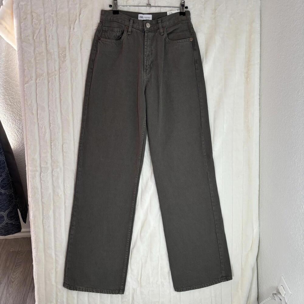 Zara New Womens Wide Leg Jeans Size 4 High Rise Grey 32” inseam